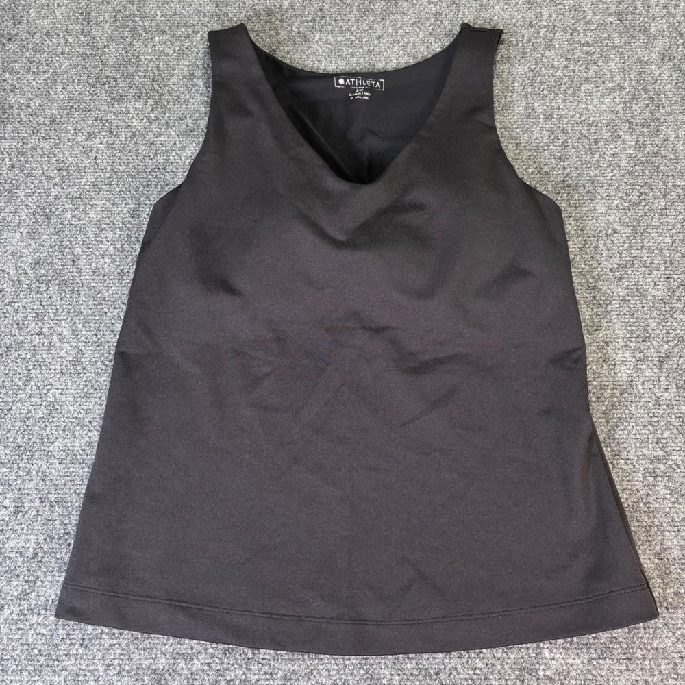 Athleta V-Neck Tank Top Womens 34C Black Built-in Bra Activewear Excellent